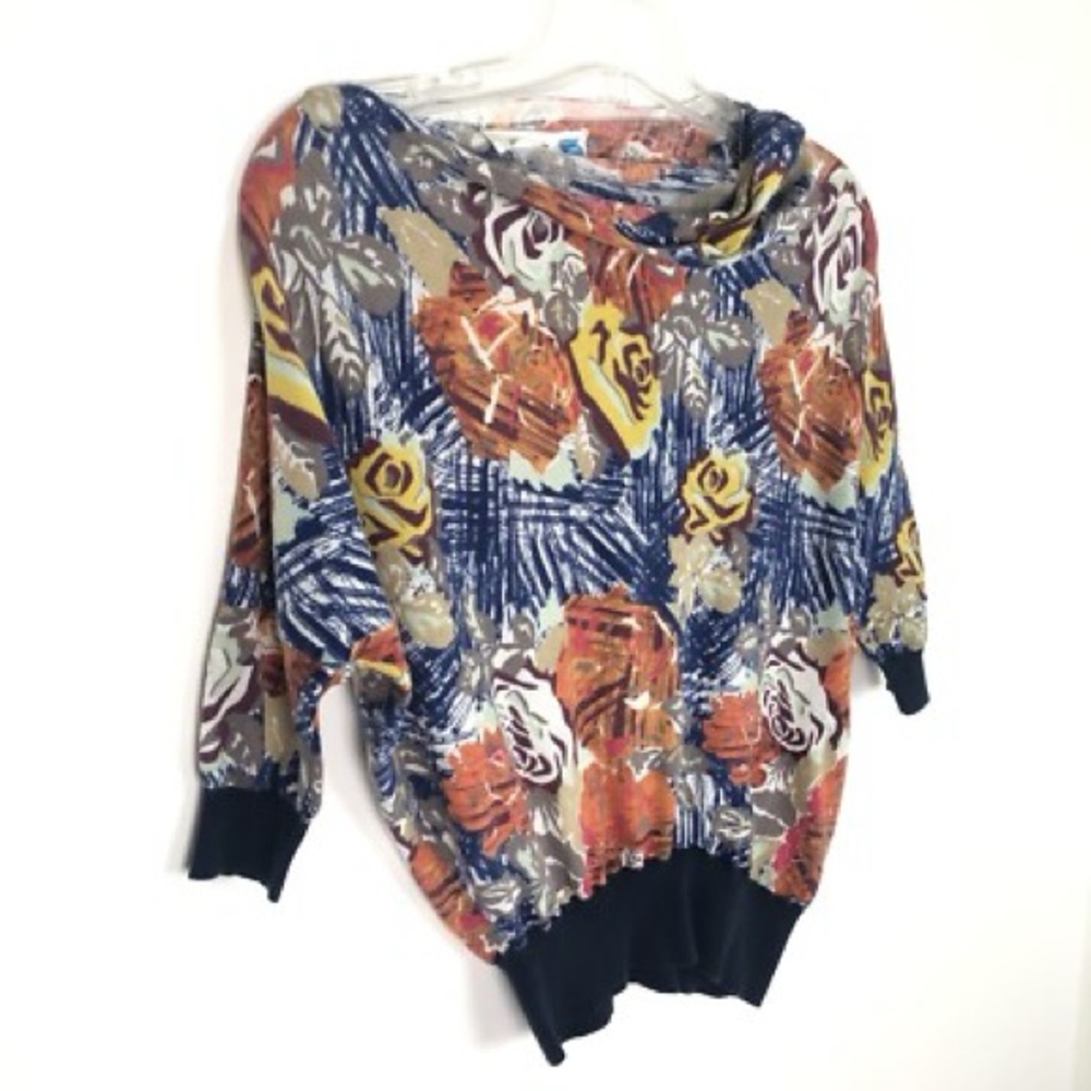 Anthropologie Sparrow One Shoulder Dolman Sleeve Floral Knit Top Size S